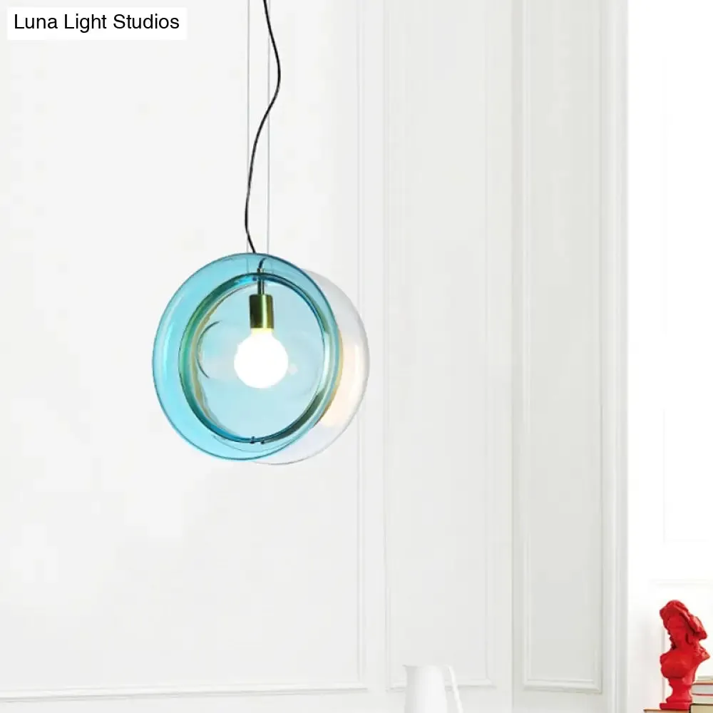 Stylish Macaron Pendant Light with Glass Shades - Blue/Pink/Cognac - 1 Head Bistro Hanging Lamp