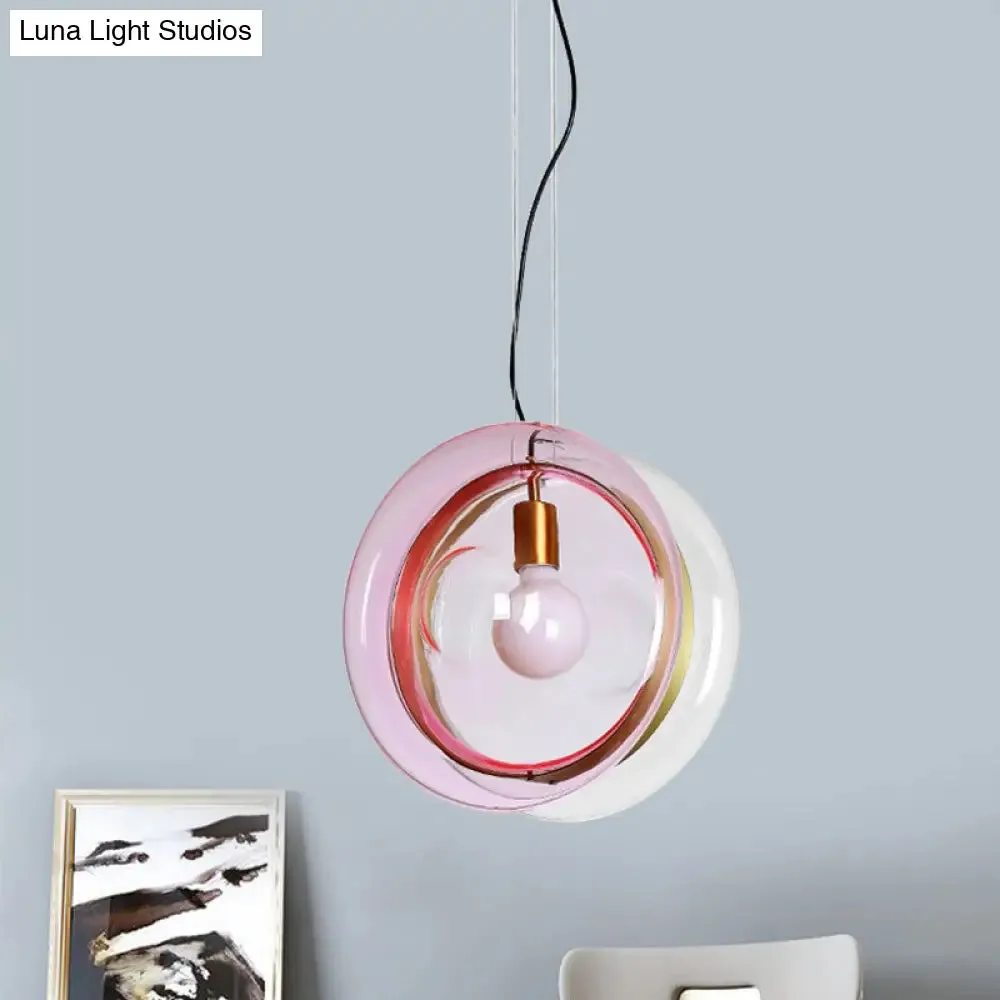 Stylish Macaron Pendant Light with Glass Shades - Blue/Pink/Cognac - 1 Head Bistro Hanging Lamp