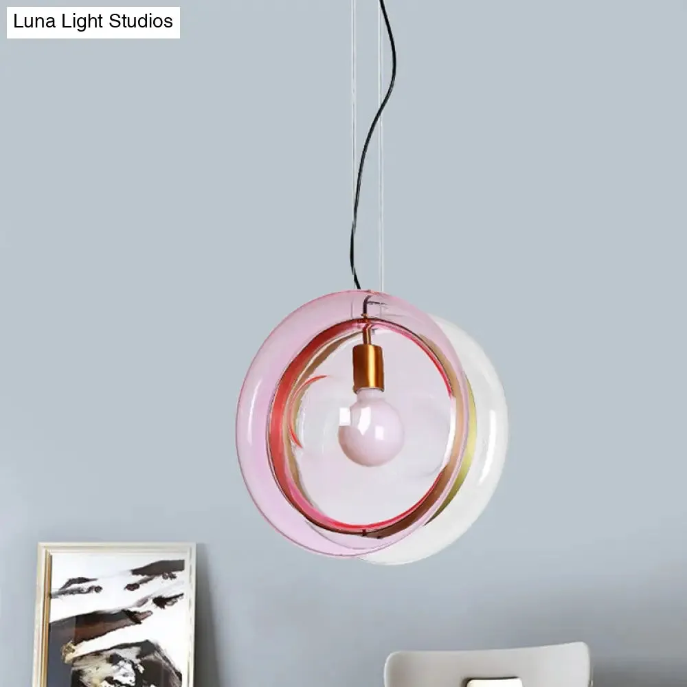 Stylish Macaron Pendant Light with Glass Shades - Blue/Pink/Cognac - 1 Head Bistro Hanging Lamp