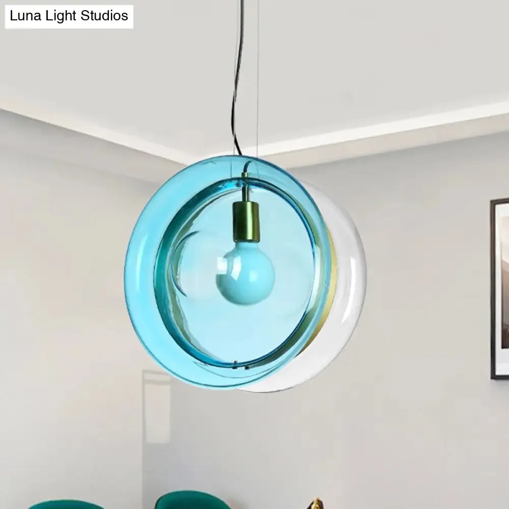 Stylish Macaron Pendant Light with Glass Shades - Blue/Pink/Cognac - 1 Head Bistro Hanging Lamp