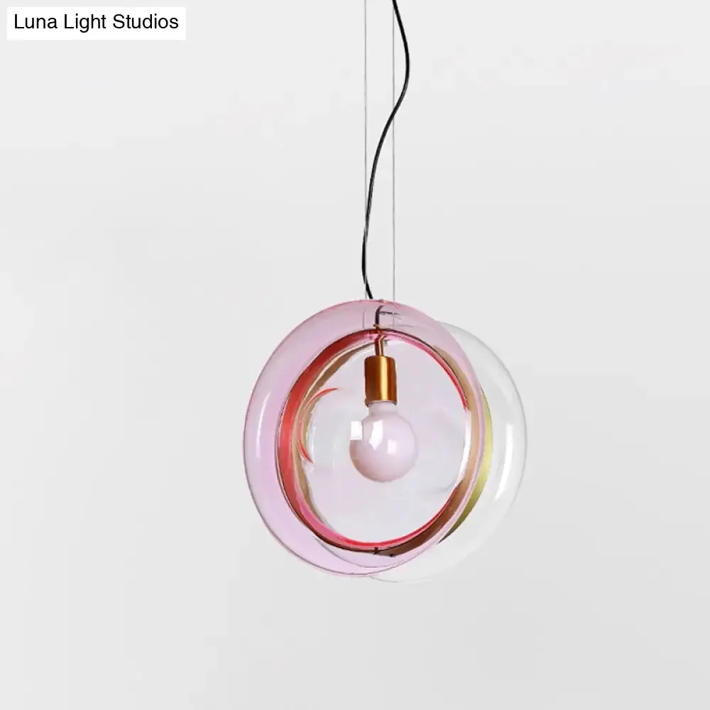 Stylish Macaron Pendant Light with Glass Shades - Blue/Pink/Cognac - 1 Head Bistro Hanging Lamp