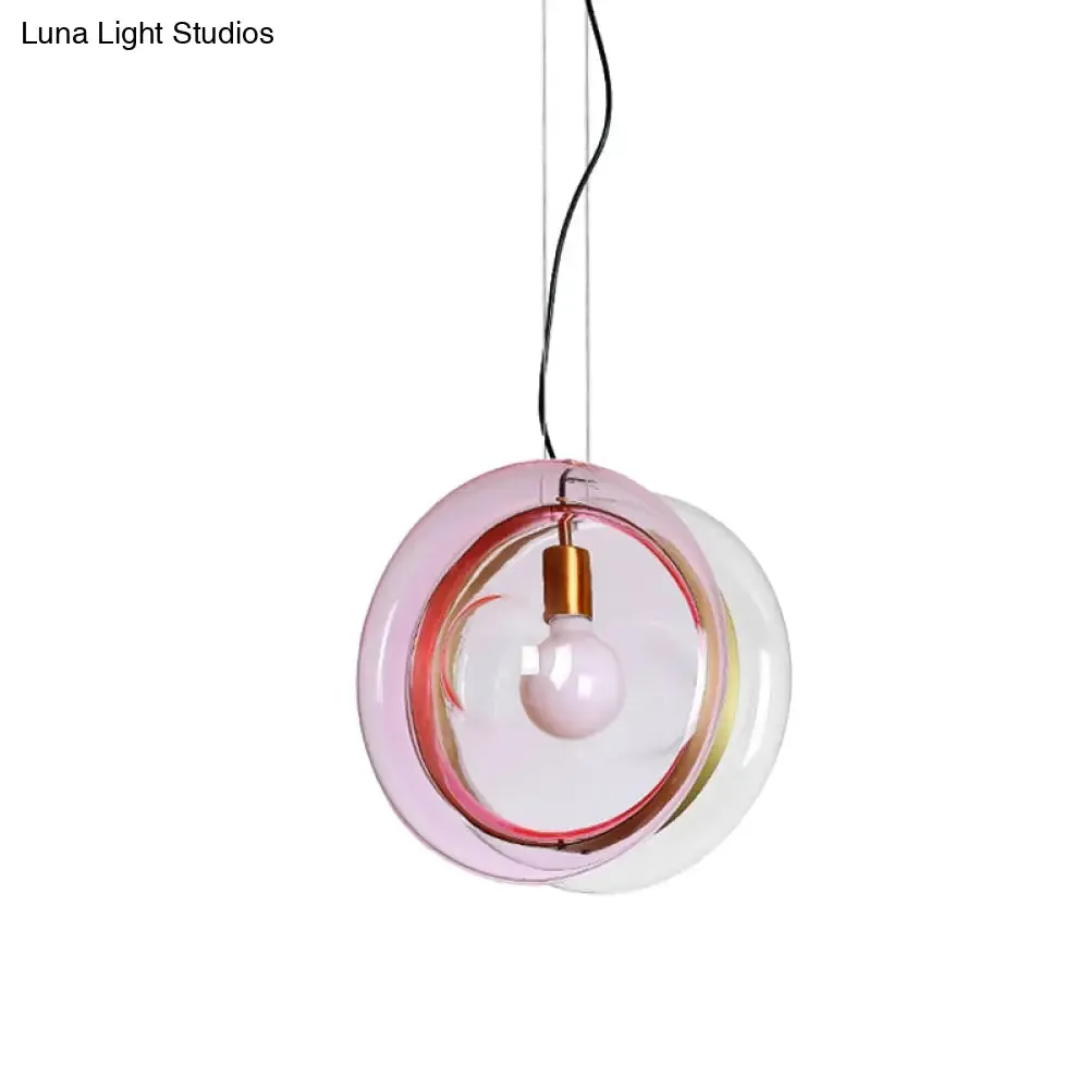 Stylish Macaron Pendant Light with Glass Shades - Blue/Pink/Cognac - 1 Head Bistro Hanging Lamp