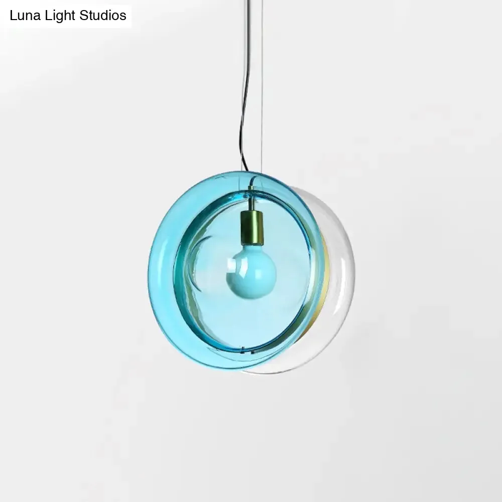 Stylish Macaron Pendant Light with Glass Shades - Blue/Pink/Cognac - 1 Head Bistro Hanging Lamp