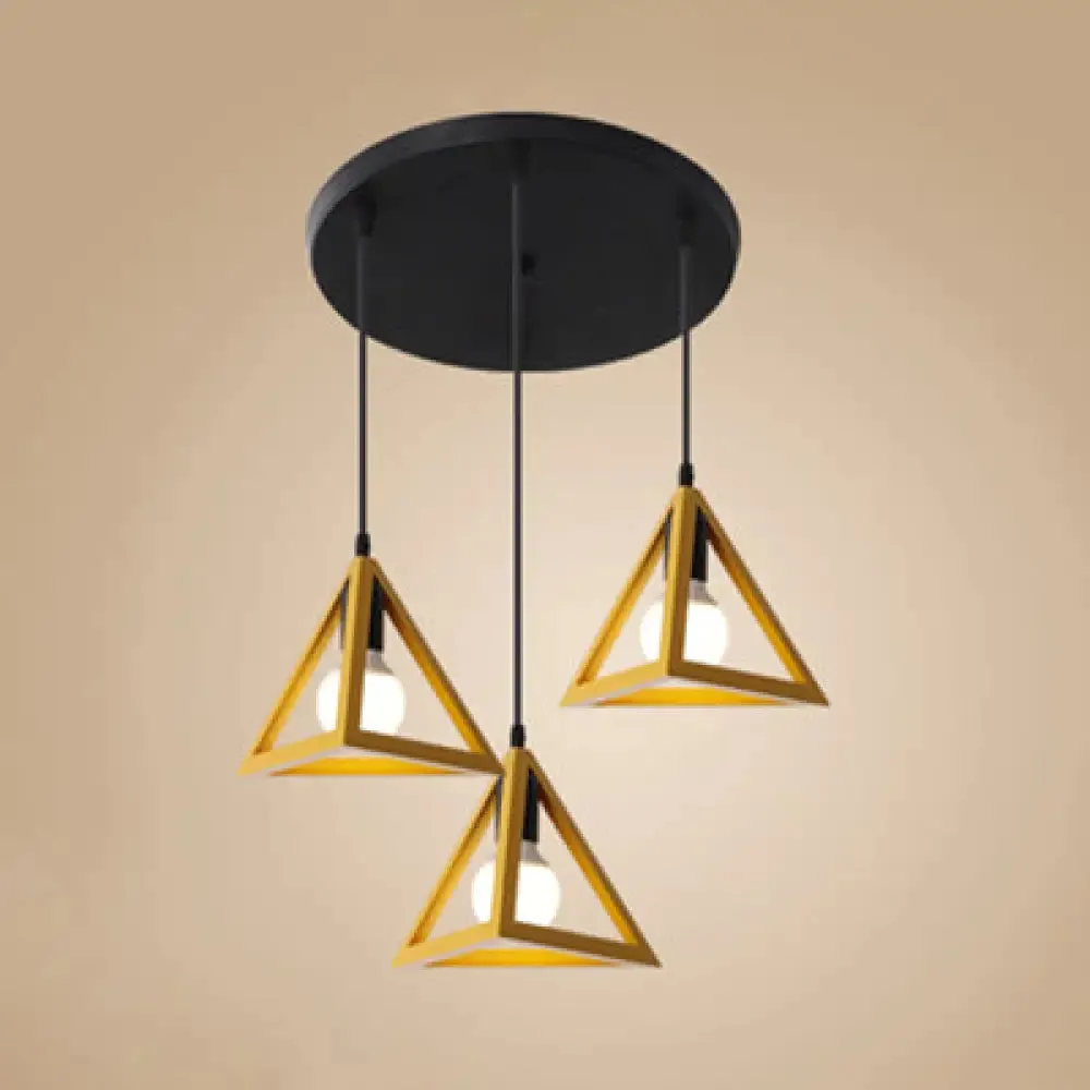 Stylish Retro Pendant Ceiling Light with Metallic Red/Yellow Triangle Design - 3 Heads, Foyer Suspension Lamp