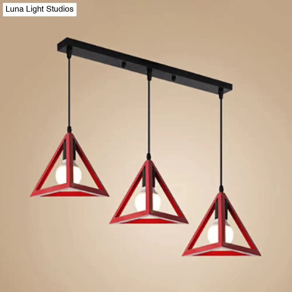 Stylish Retro Pendant Ceiling Light with Metallic Red/Yellow Triangle Design - 3 Heads, Foyer Suspension Lamp