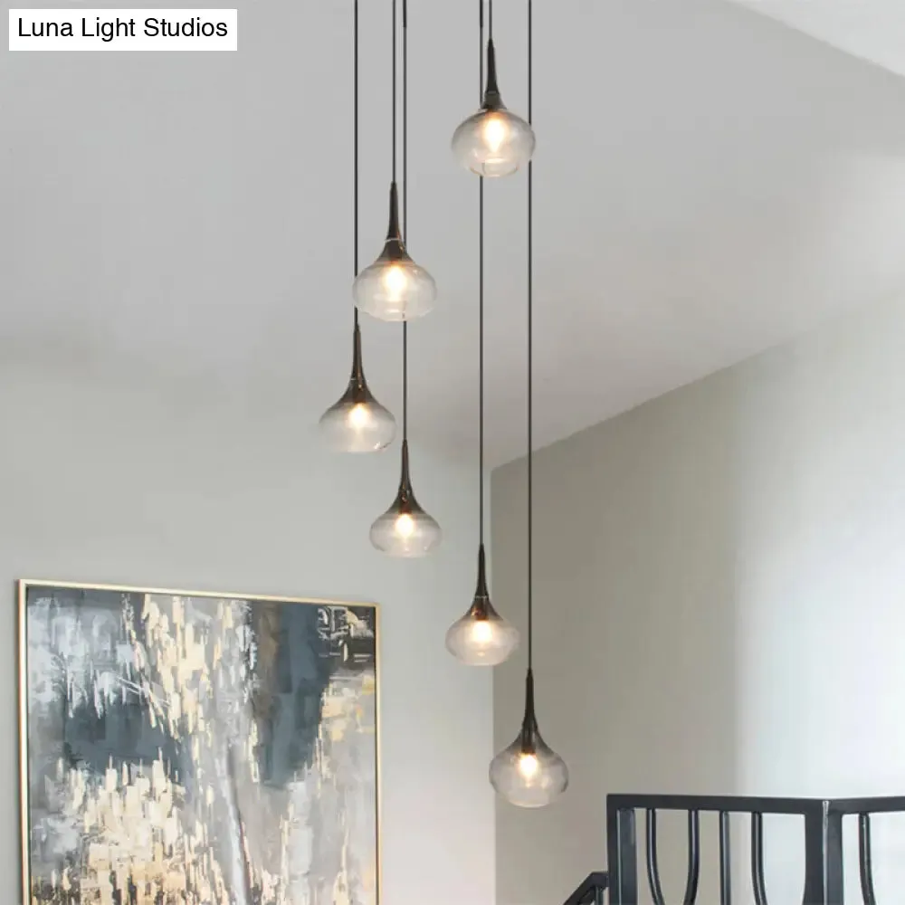 Stylish Teardrop Multi Pendant Ceiling Hang Light - Modern Ombre Smoke Glass - 6-Bulb Staircase Lighting