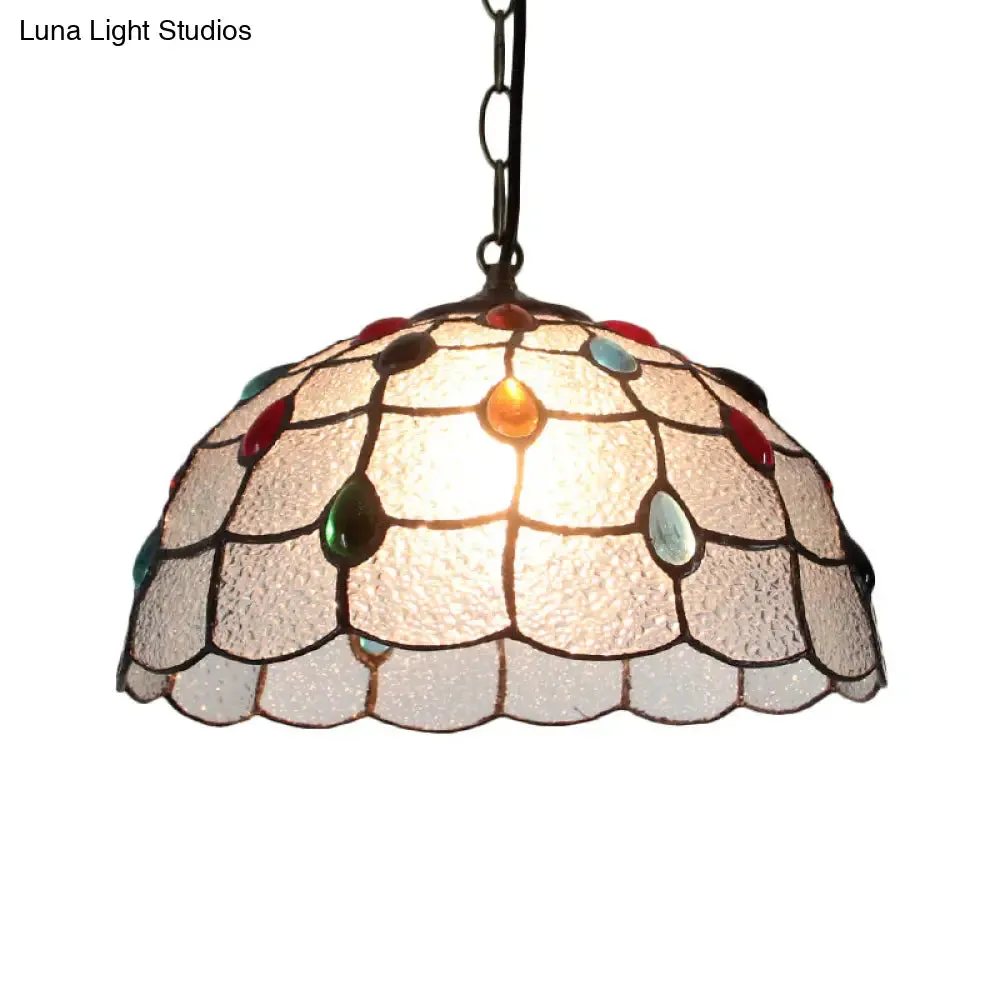 Stylish Tiffany Beaded Pendant Light for Dining Room - Blue/Silver Glass, 12"/16" Width, 1 Light