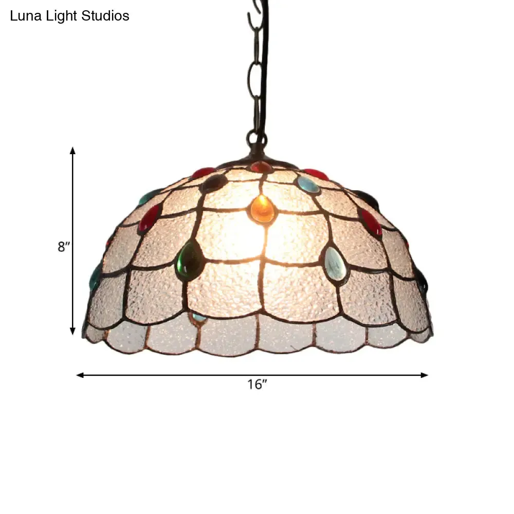 Stylish Tiffany Beaded Pendant Light for Dining Room - Blue/Silver Glass, 12"/16" Width, 1 Light