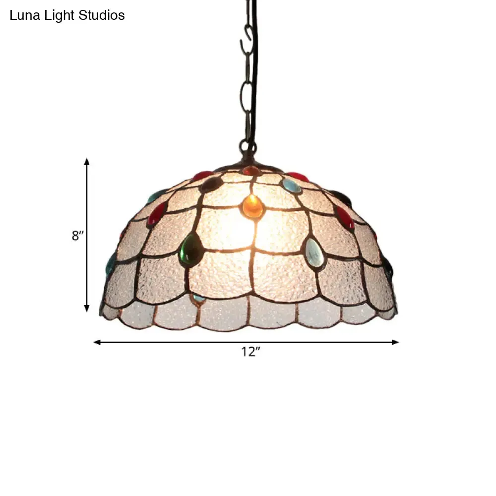 Stylish Tiffany Beaded Pendant Light for Dining Room - Blue/Silver Glass, 12"/16" Width, 1 Light