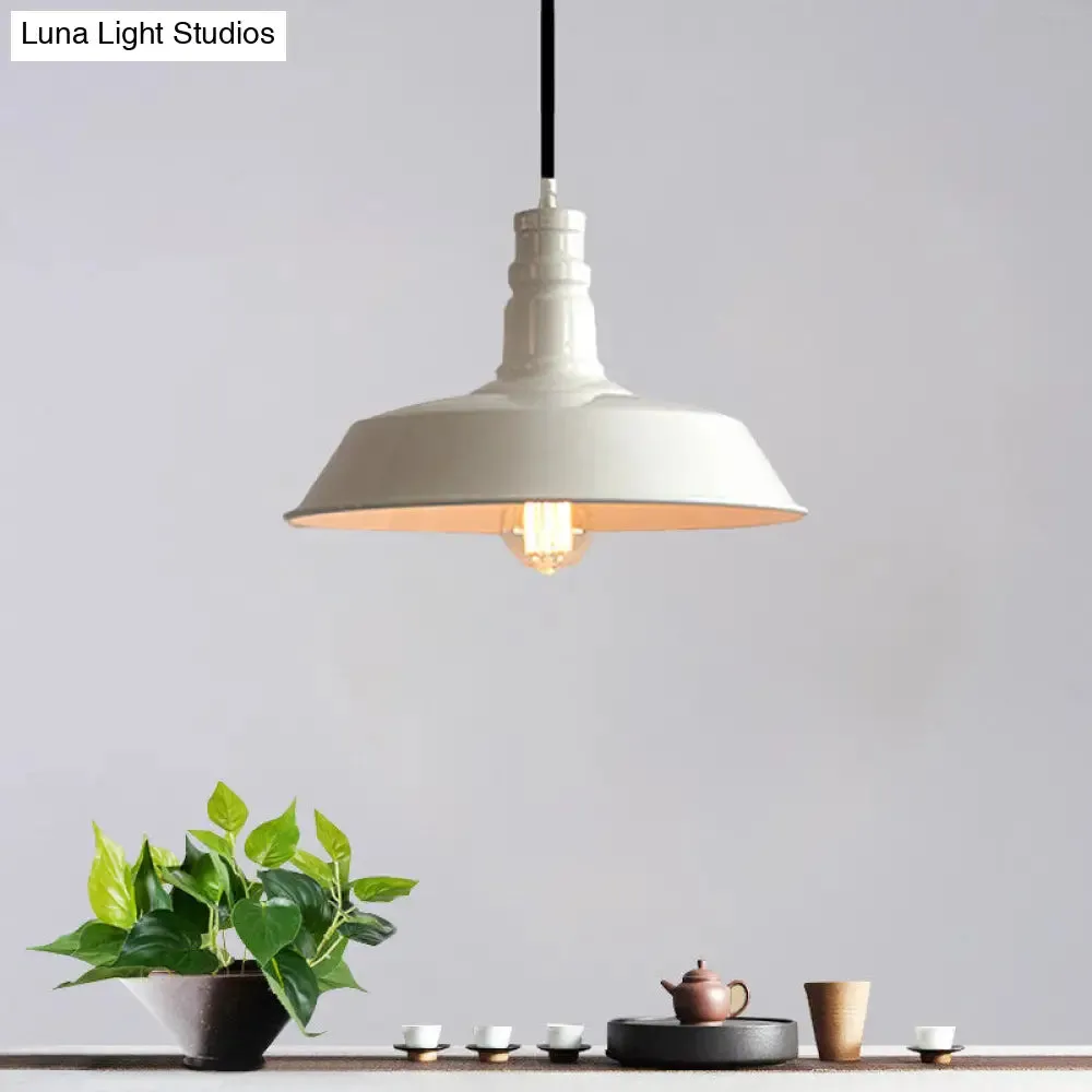 Stylish Vintage Metal Hanging Light Fixture for Barn Dining Table - 1 Bulb White Ceiling Lamp - 10"/14" Diameter