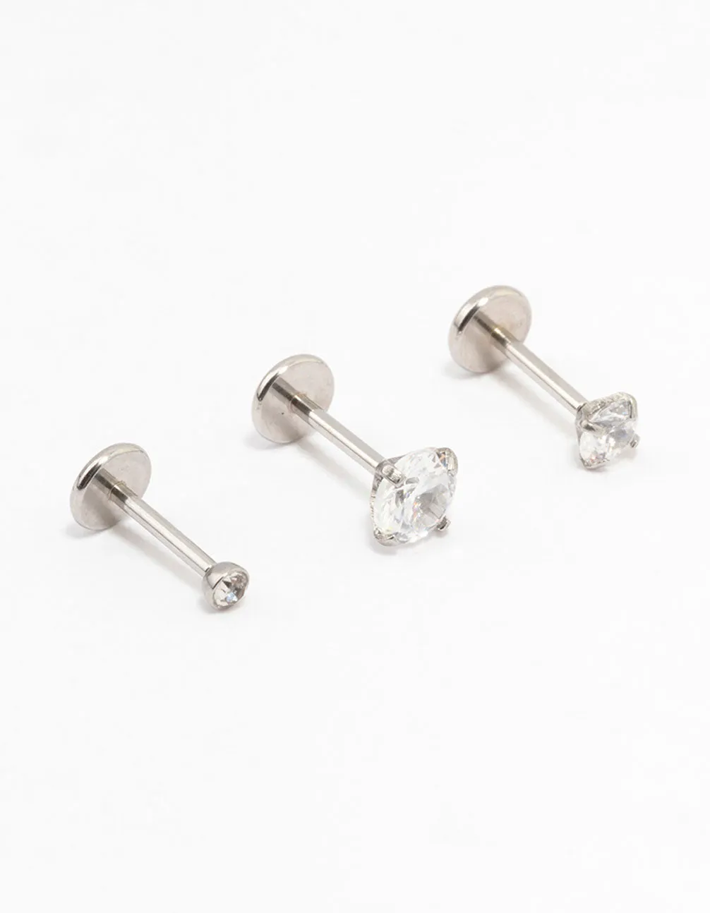 Surgical Steel Graduating Cubic Zirconia Flat Backs 3-Pack