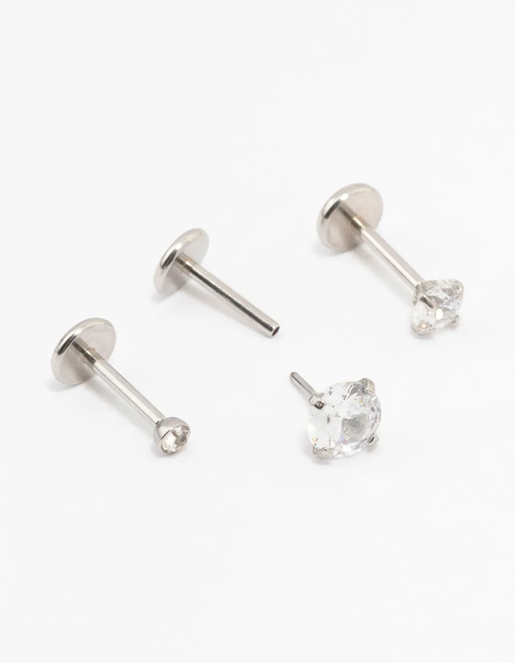 Surgical Steel Graduating Cubic Zirconia Flat Backs 3-Pack