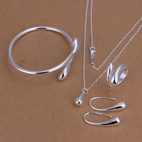 Top jewelry silver plated drop jewelry sets necklace bracelet bangle earring ring