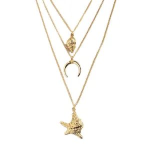 Trendy 3-Layer Alloy Shell Necklace and Stylish Marine Organism Sweater Chain