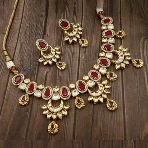 Triple Chand Ad Kundan Necklace Set