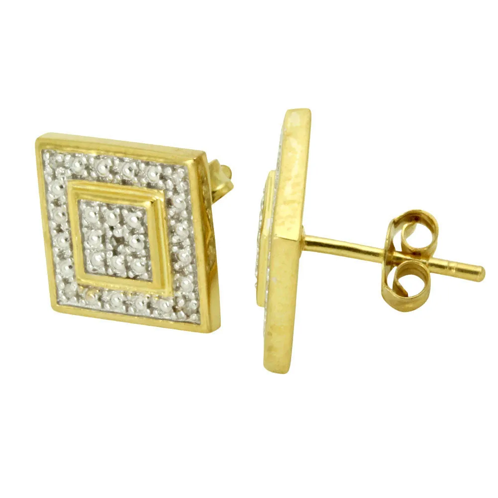 Two-Tone Diamond Square Stud Earrings