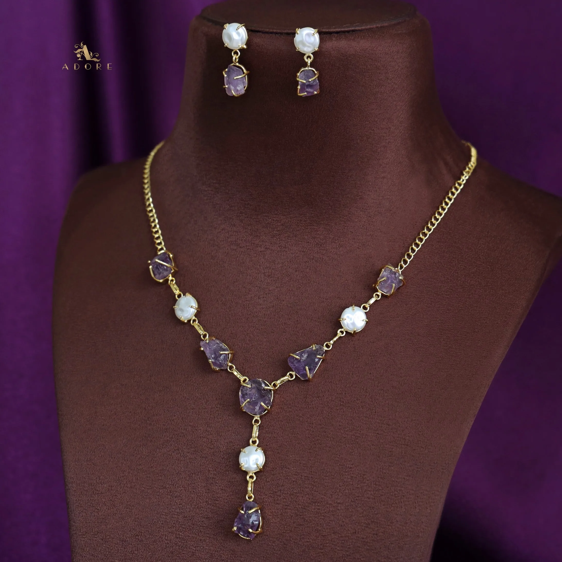 Versatile Baroque   Raw Stone Neckpiece With Earring