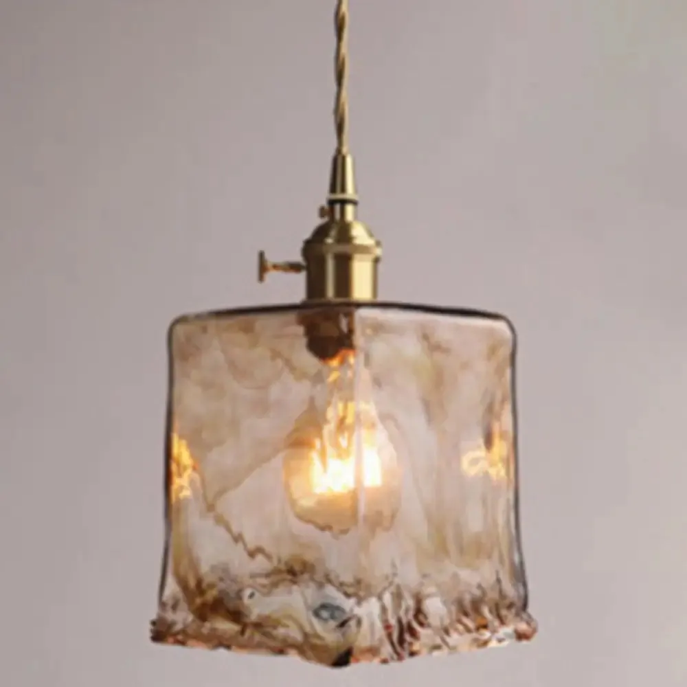 Vintage Alabaster Glass Pendant Lamp for Living Room - 1 Light Amber Pendant Lighting