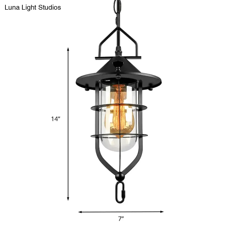 Vintage Black/Rust Cone Pendant Light with Clear Glass - Stylish Ceiling Lamp for Living Room with Cage