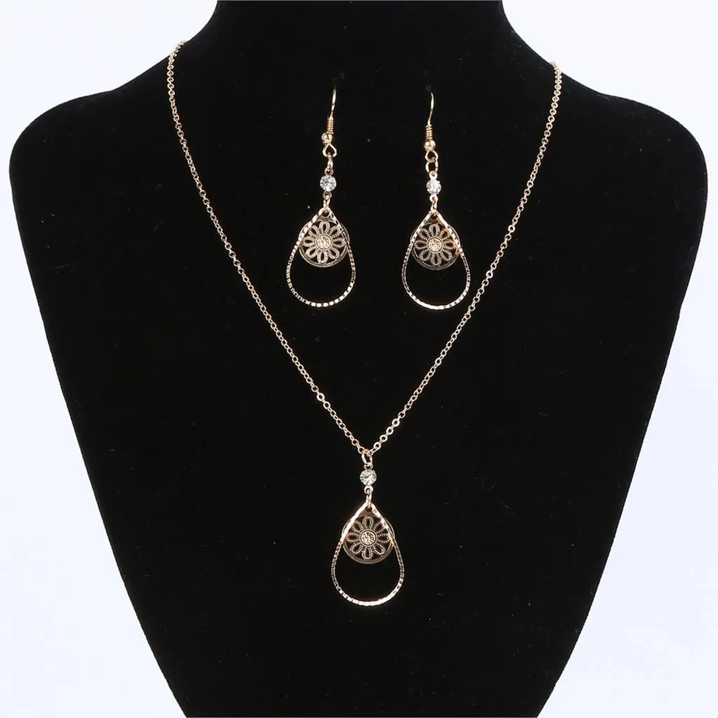 Vintage High Quality Gold Crystal Jewelry Sets Fashion Drop Earrings & Statement Necklace Fahion Jewelry for Women Gift