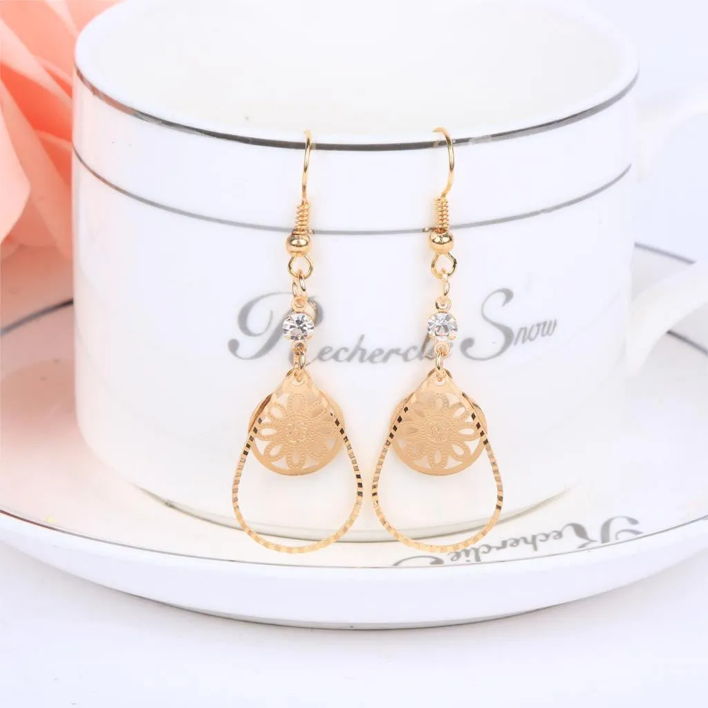 Vintage High Quality Gold Crystal Jewelry Sets Fashion Drop Earrings & Statement Necklace Fahion Jewelry for Women Gift