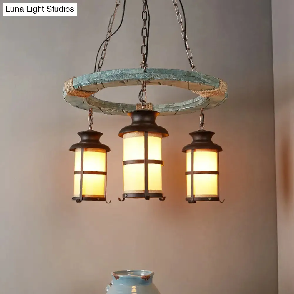 Vintage Style Metallic Black Multi-Pendant Light Fixture with Suspended Hang - 3 Bulb Lantern Design