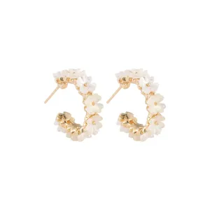 White Pearl Flower Hoop Earrings