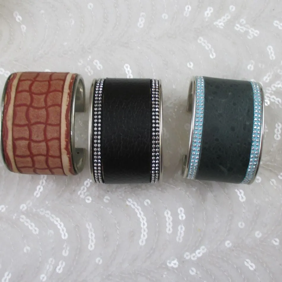 Wide Leather Cuff Bangle Bracelet